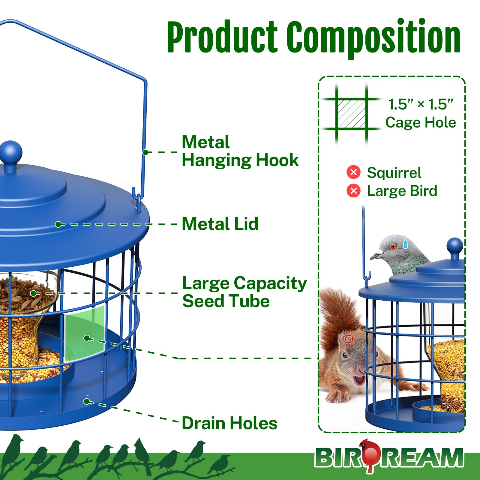 Birdream starling-resistant design helps small birds access seed