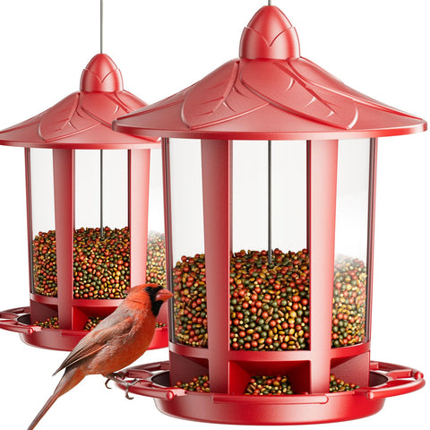 Birdream two-pack outdoor hanging feeders with easy setup and sturdy castle design.