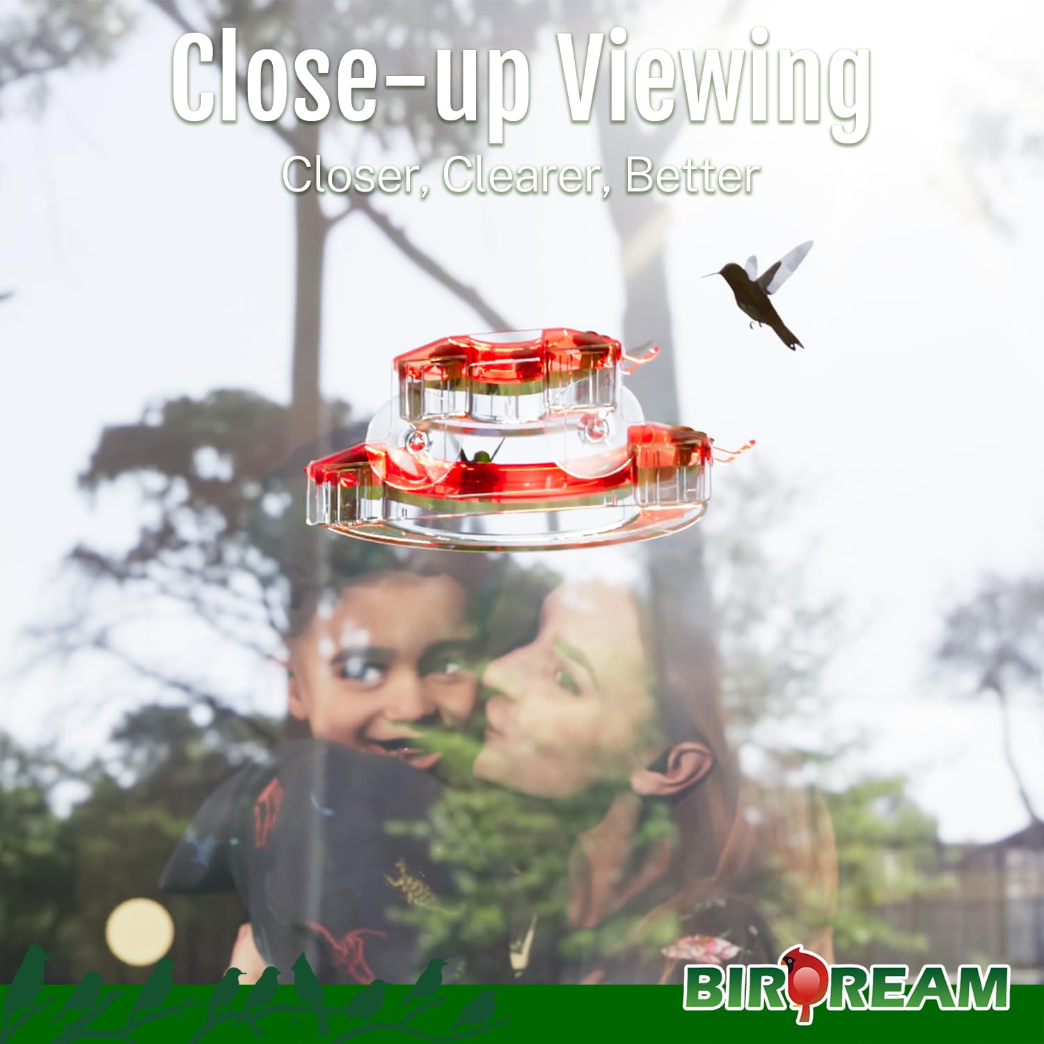 Birdream feeder highlights seven feeding ports for busy hummingbird visits