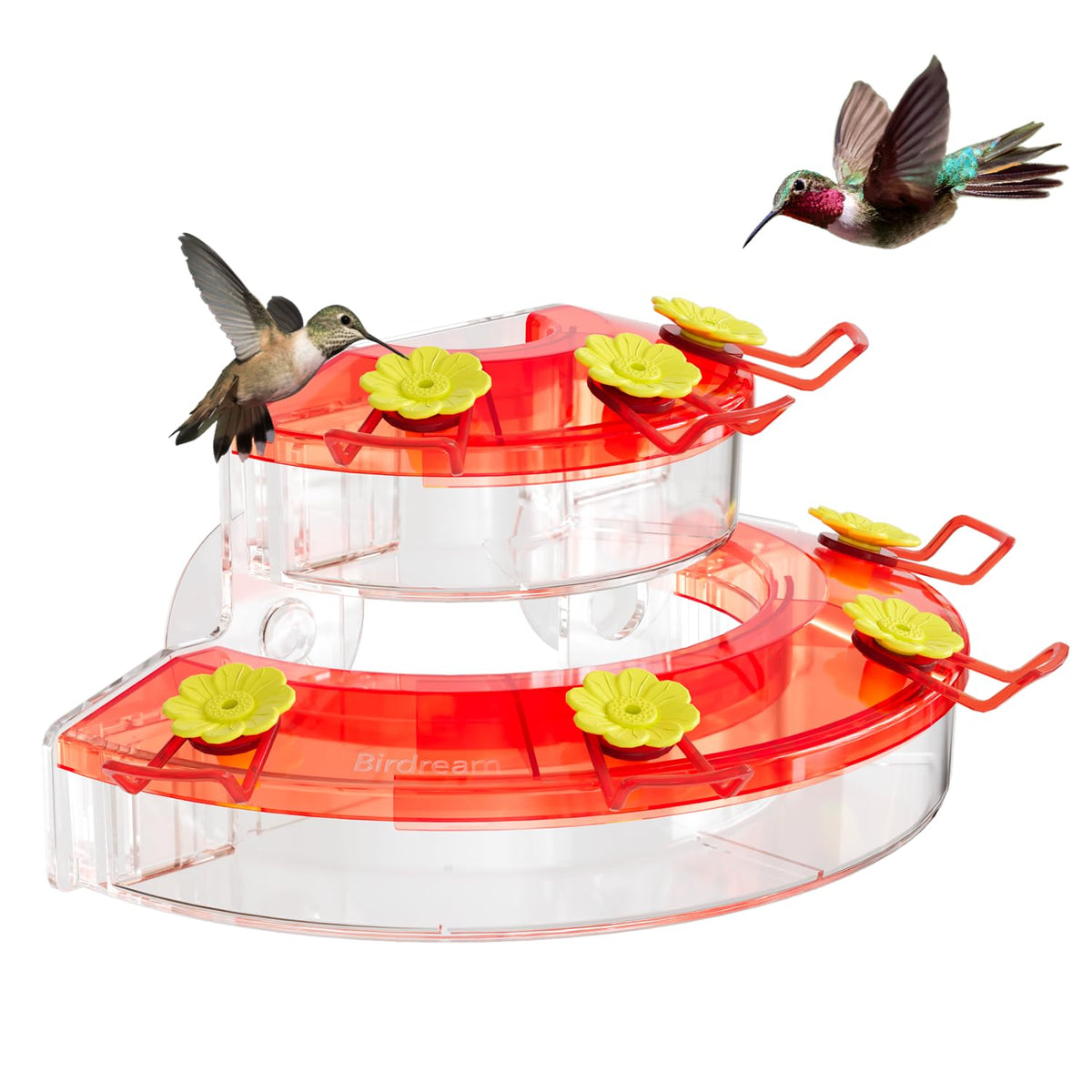 Birdream window hummingbird feeder red front view ready for outdoor feeding