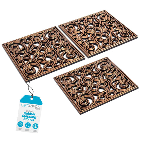 BIRDROCK HOME rubber stepping stone copper finish on lawn for a stable garden path.