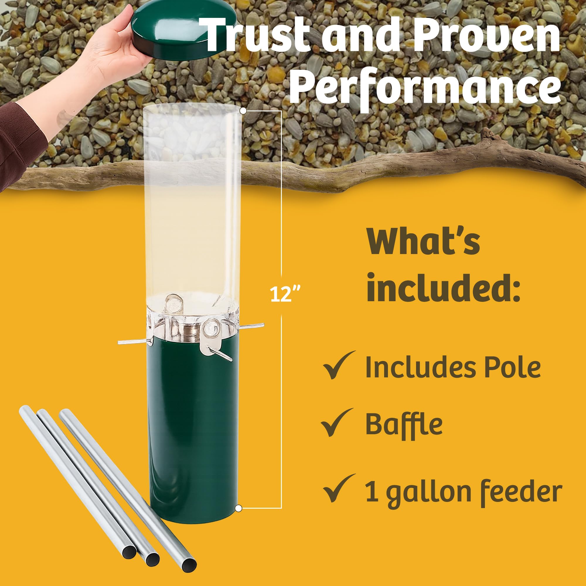 Birds Choice five-pound capacity reduces refills between birdwatching sessions.