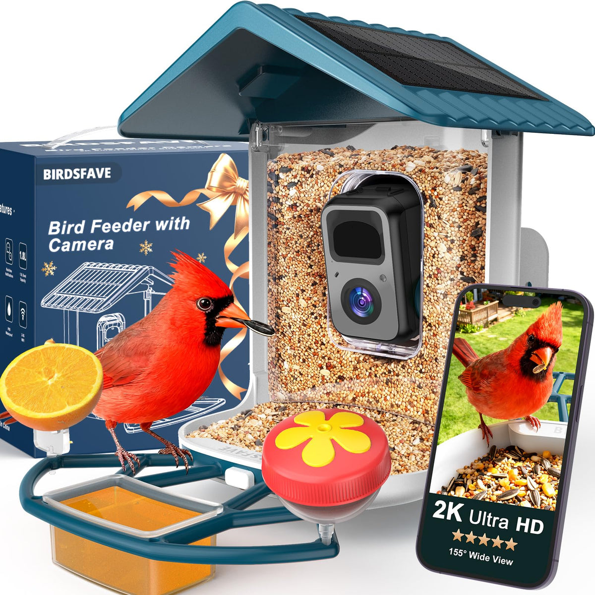 BIRDSFAVE camera feeder delivers 2K live video of visiting backyard birds.