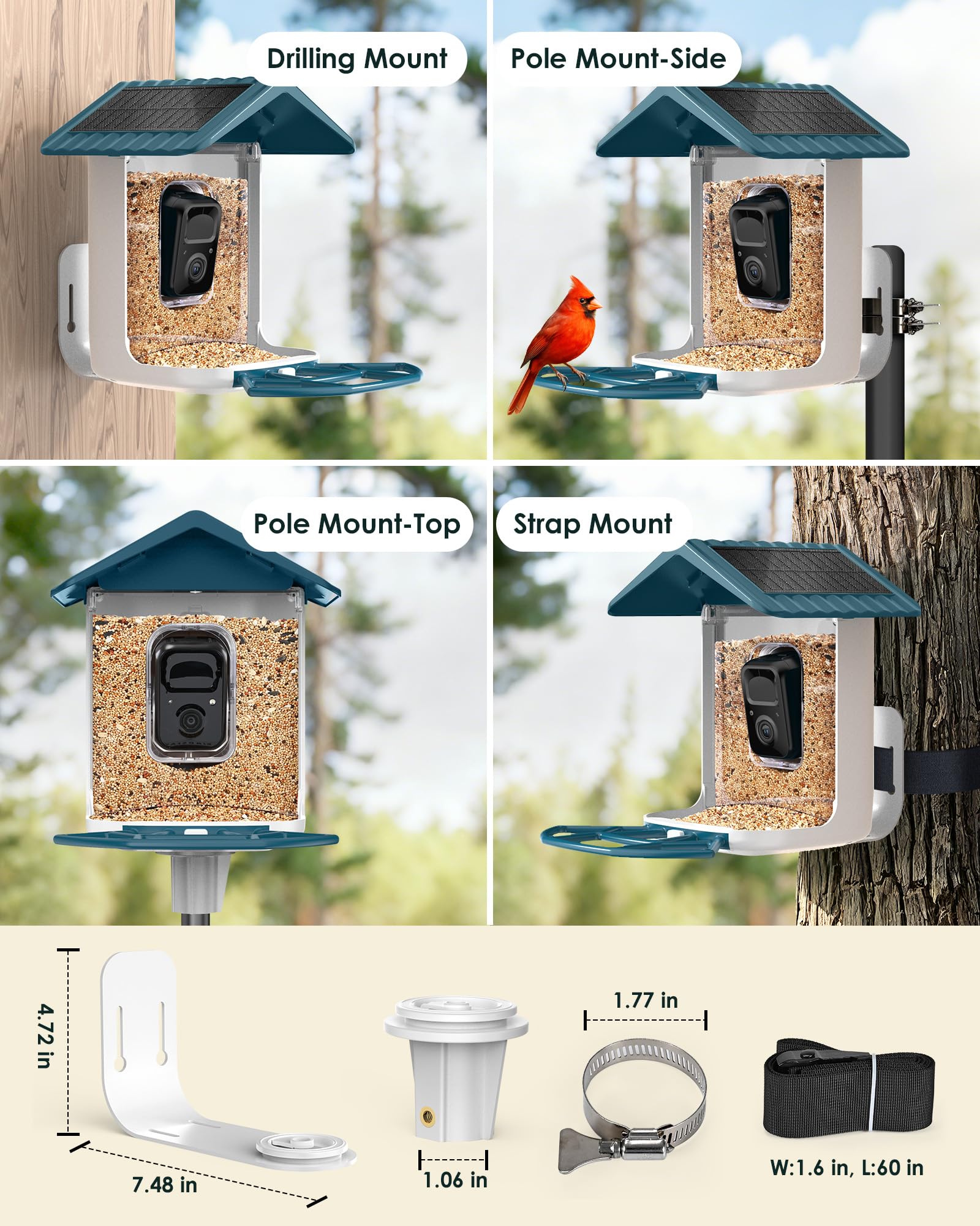 BIRDSFAVE IP65-rated camera keeps working in rain, wind, sun.