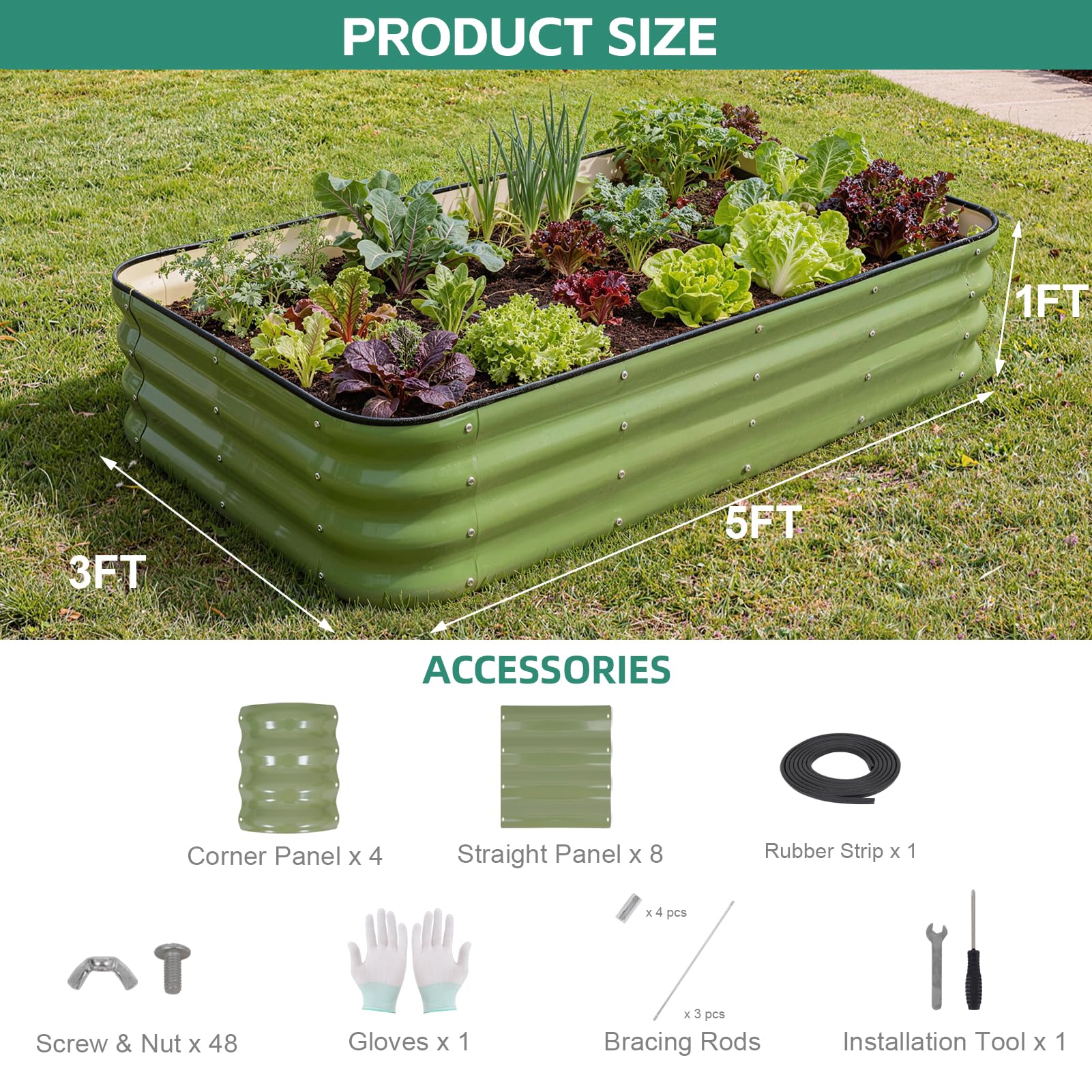 BIRDSINYARD 5x3x1ft configuration shows adjustable size options for versatile planting.