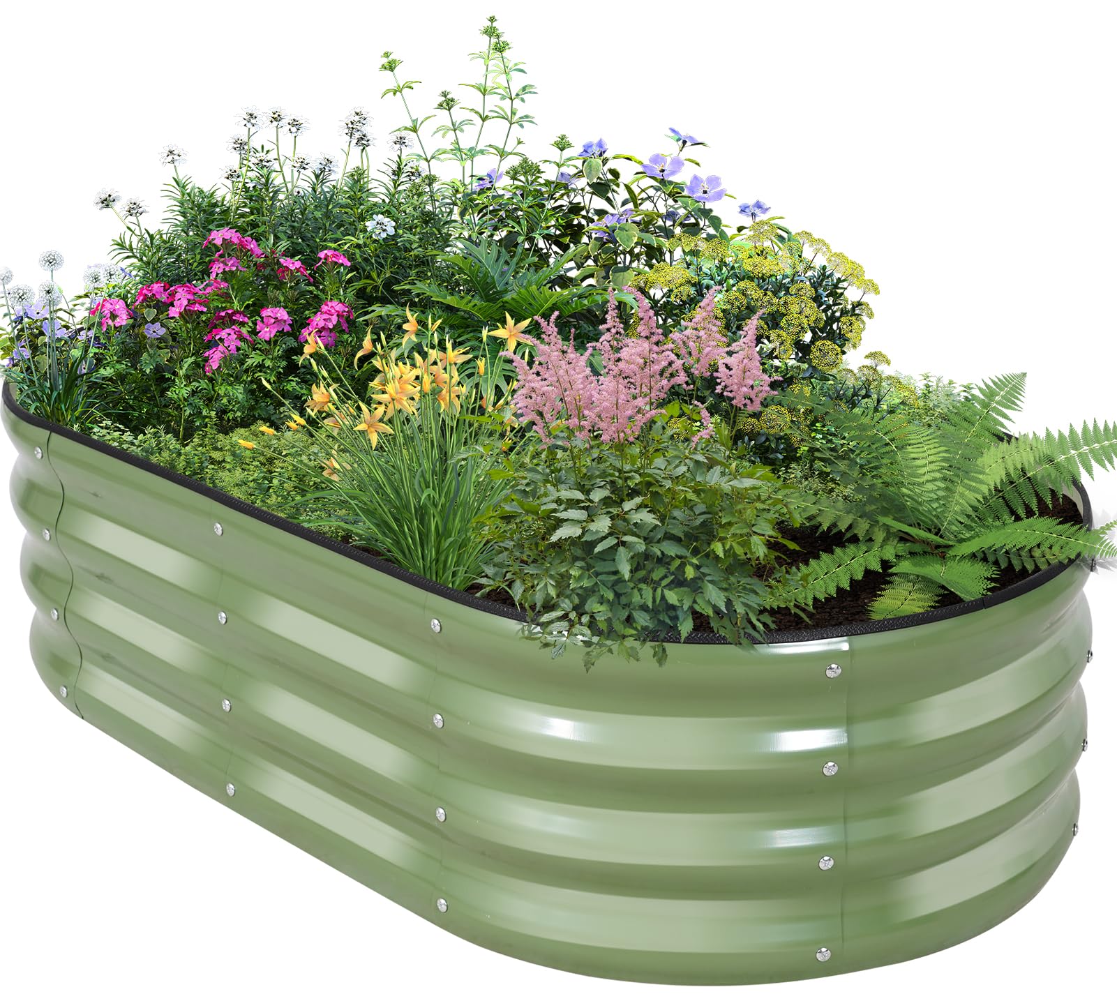 Birdsinyard galvanized raised bed in olive green for durable outdoor planting