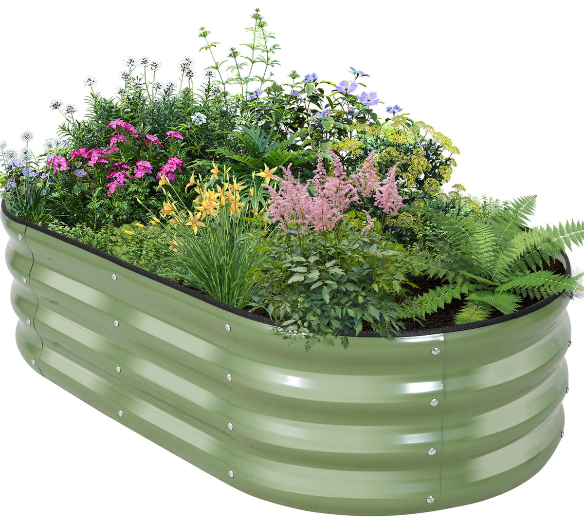 Birdsinyard galvanized raised bed in olive green for durable outdoor planting
