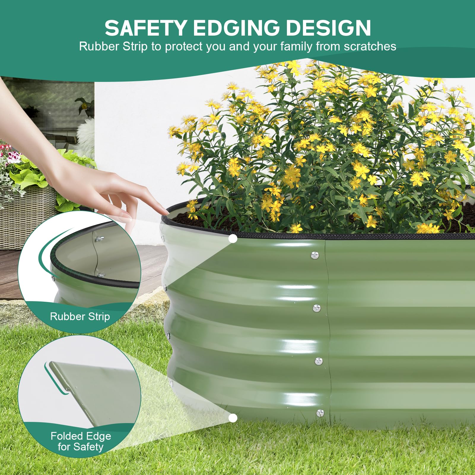 Safety-edged top on the BIRDSINYARD bed minimizes injuries during planting.