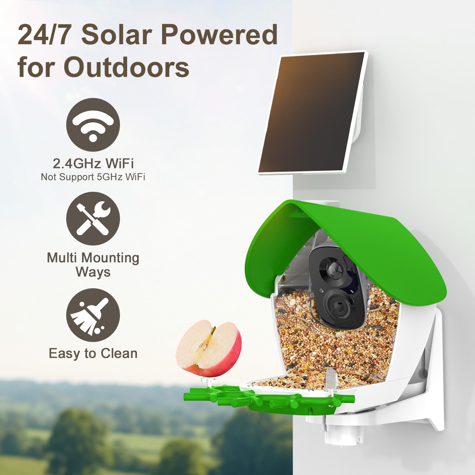 Birdsnap P33 IP65 weatherproof housing keeps seed dry in rain.