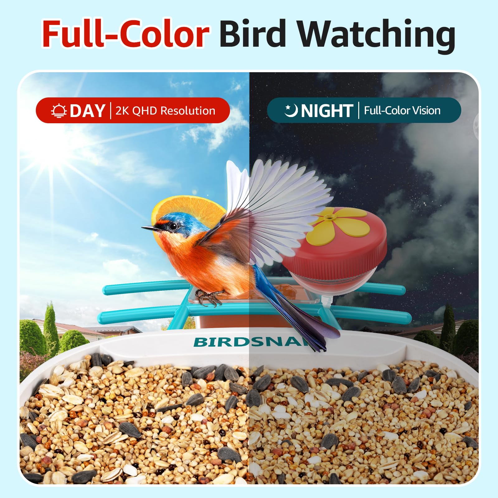 Birdsnap TUC attachments include fruit holder and hummingbird feeder