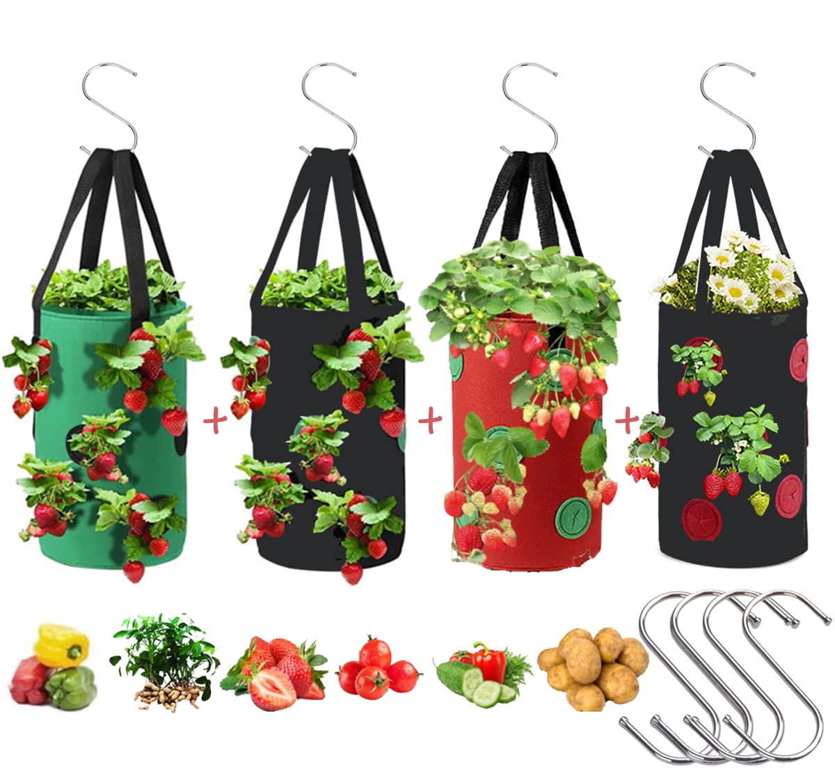 Birheatry hanging strawberry planter bag 3 gal for space-saving balcony gardens