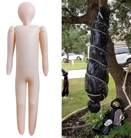 Birheatry inflatable dummy used to create a spooky haunted scene.