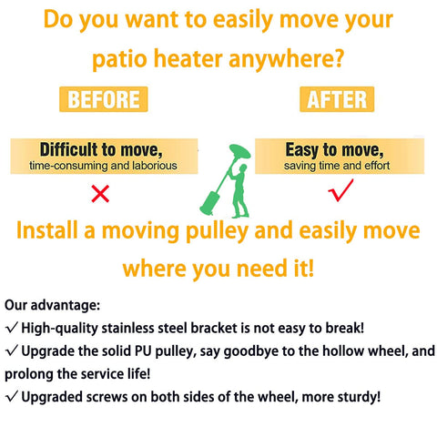 Birheatry universal-fit base suits most patio heater bases for easy mobility.