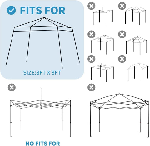 Birodeko 8x8ft canopy top fits slanted-leg frames quickly.