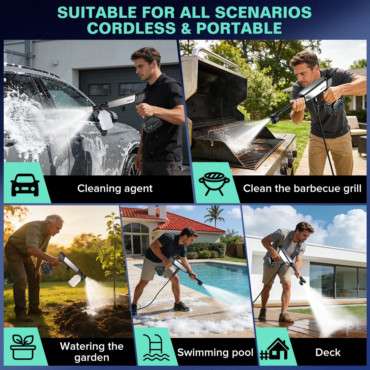 Birstlye cleaning applications for cars, boats, windows and driveways