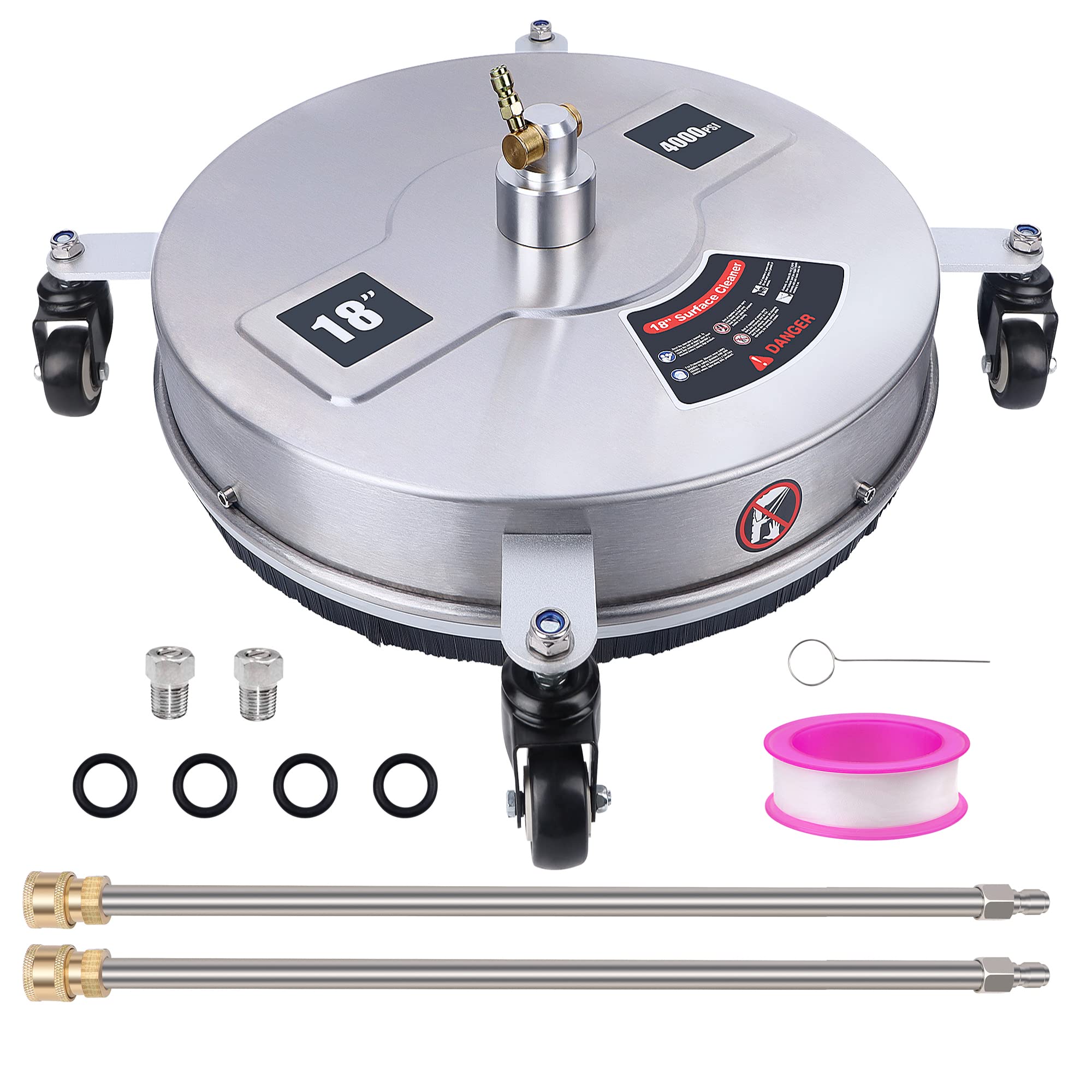 Biswing 18-inch surface cleaner front view shows broad, efficient cleaning on wide patios.