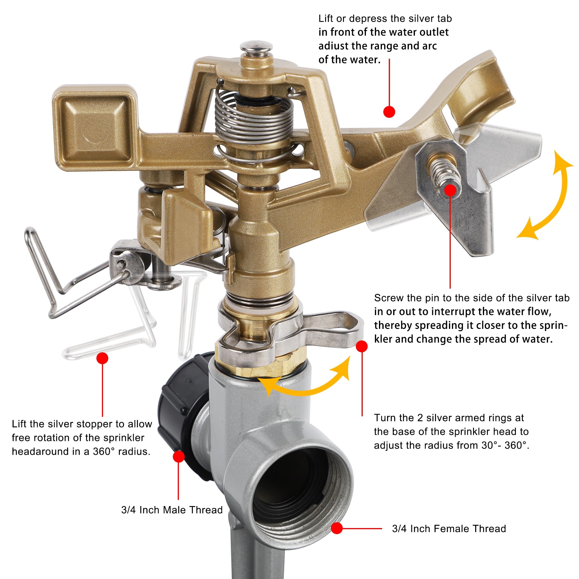 Biswing sprinkler body close-up shows zinc alloy construction and durability.