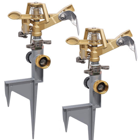 Biswing 2-pack impact sprinkler head with metal spike for reliable yard irrigation.