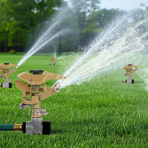 Biswing 360-degree coverage sprinkler irrigates large areas efficiently.