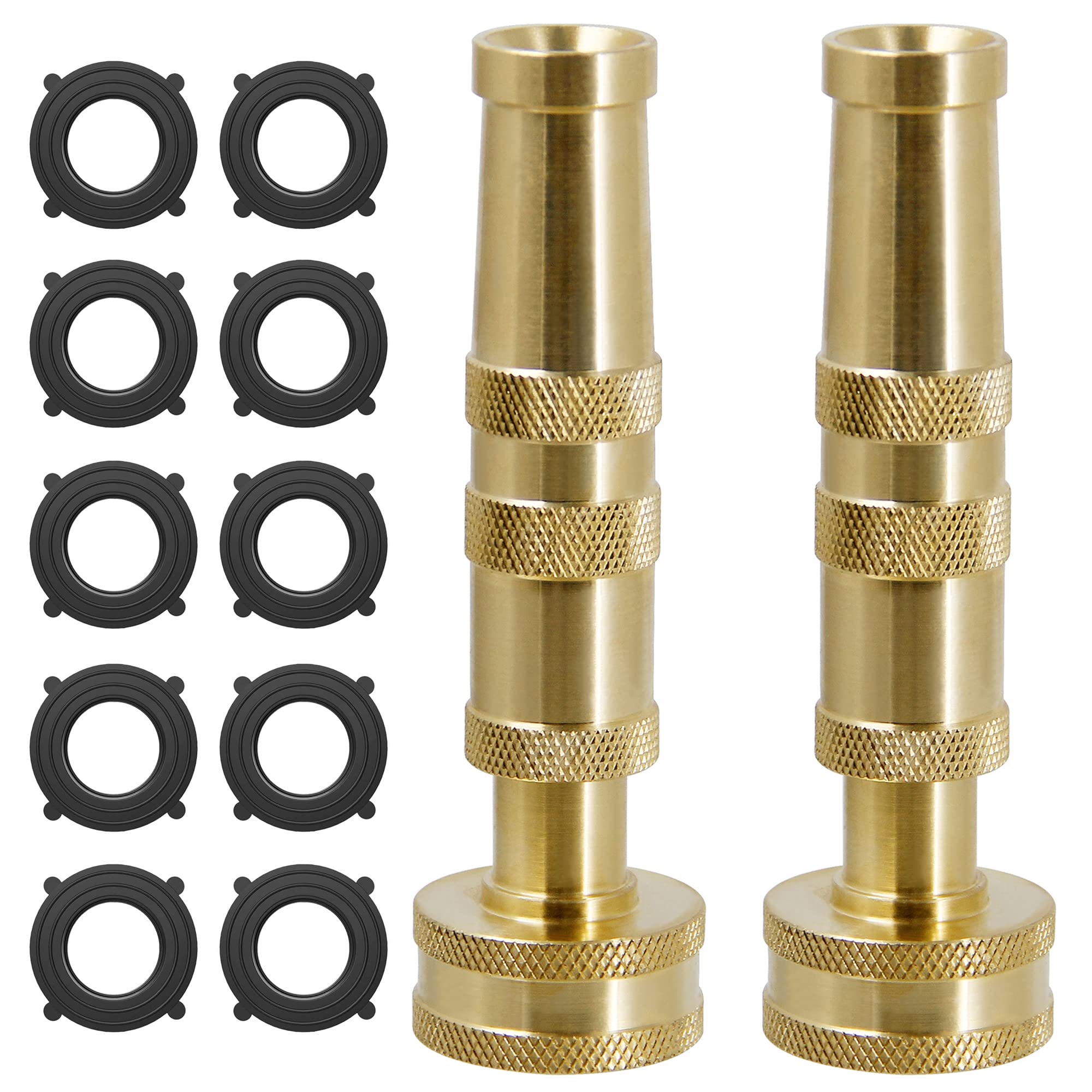 Biswing brass hose nozzle front view highlights durable 4-inch design for steady watering.