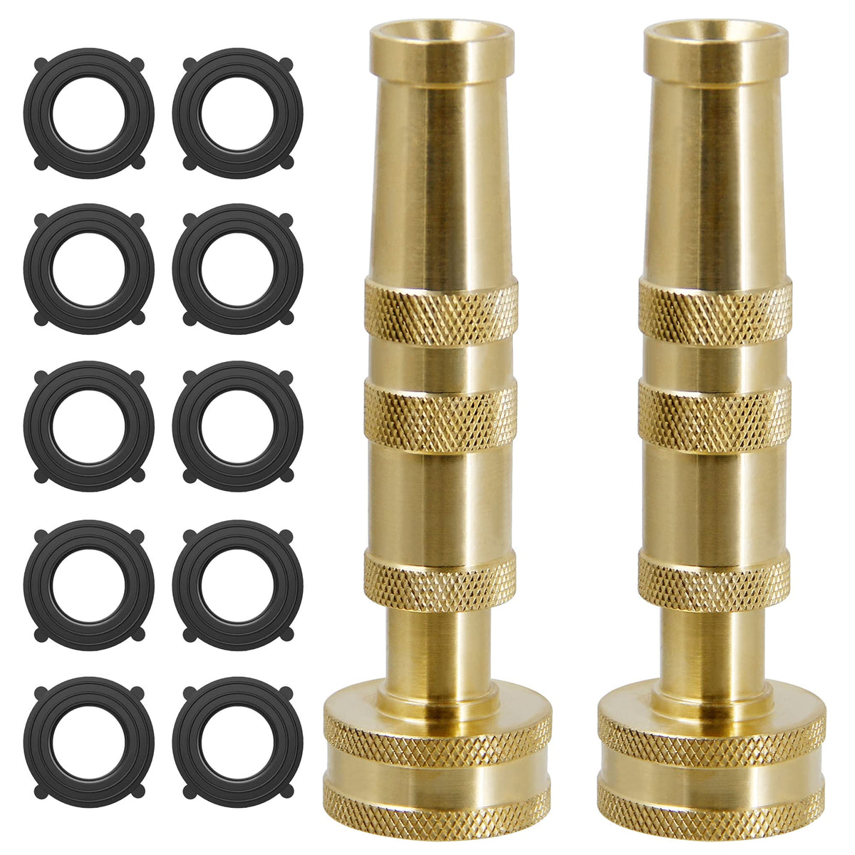 Biswing brass hose nozzle front view highlights durable 4-inch design for steady watering.