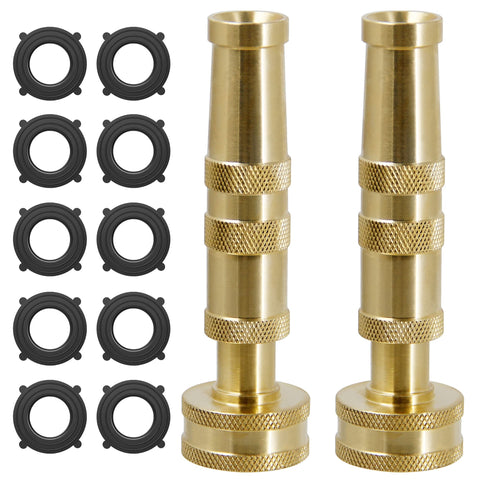 Biswing brass hose nozzle front view highlights durable 4-inch design for steady watering.