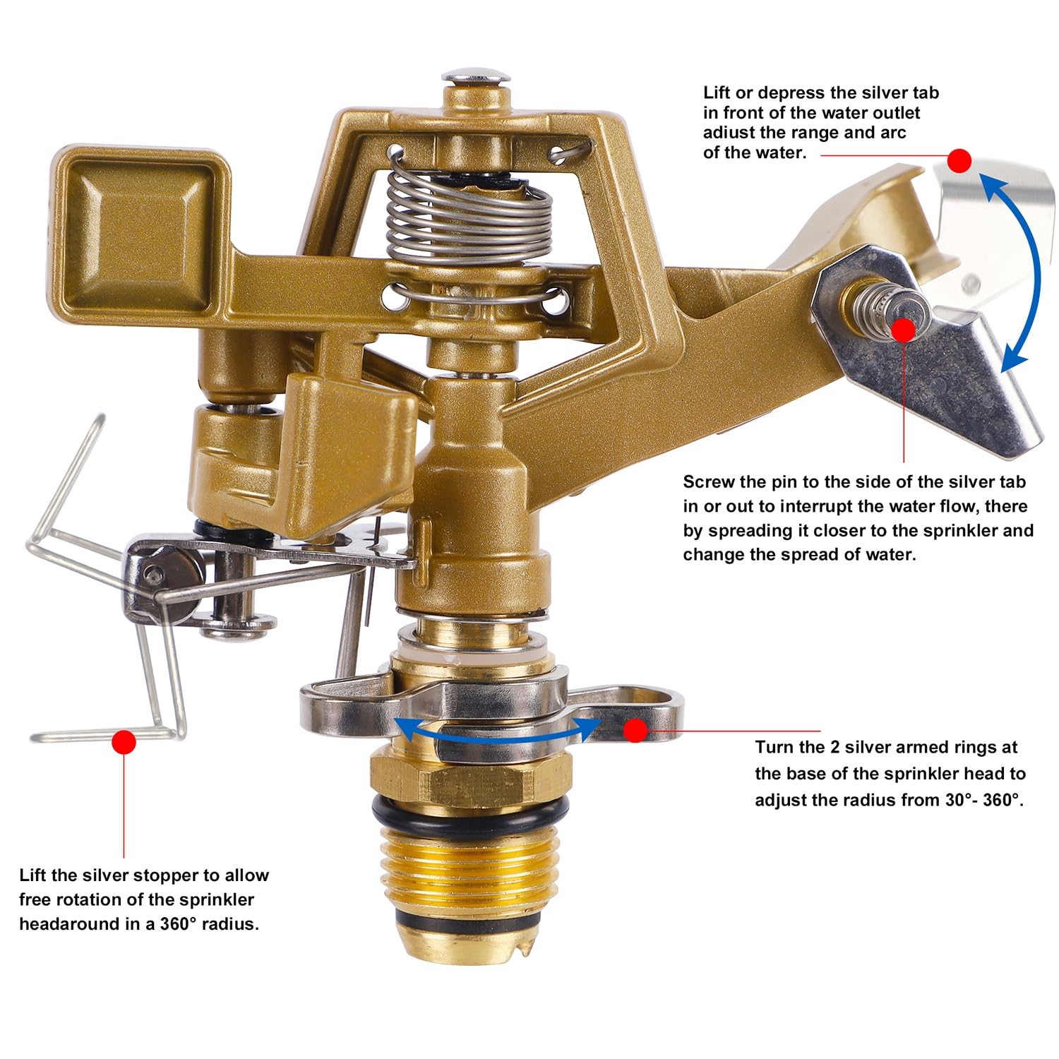 Biswing impact sprinkler 2pack adjustable nozzle ensures customizable spray patterns for efficient coverage.