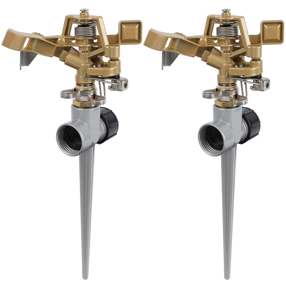 Biswing impact sprinkler top view highlights a sturdy stand for steady irrigation.