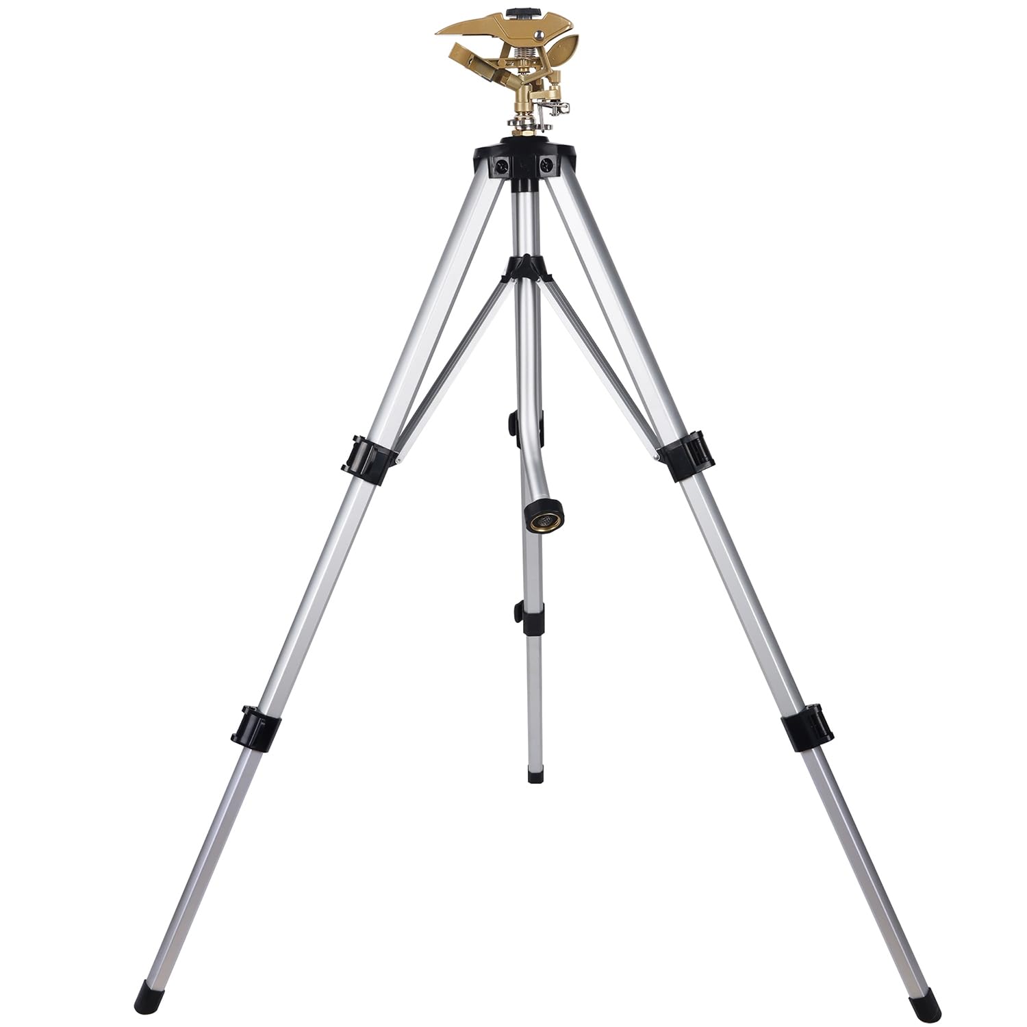 Biswing large-impact sprinkler head on tripod base for wide-area irrigation and efficient lawn watering.