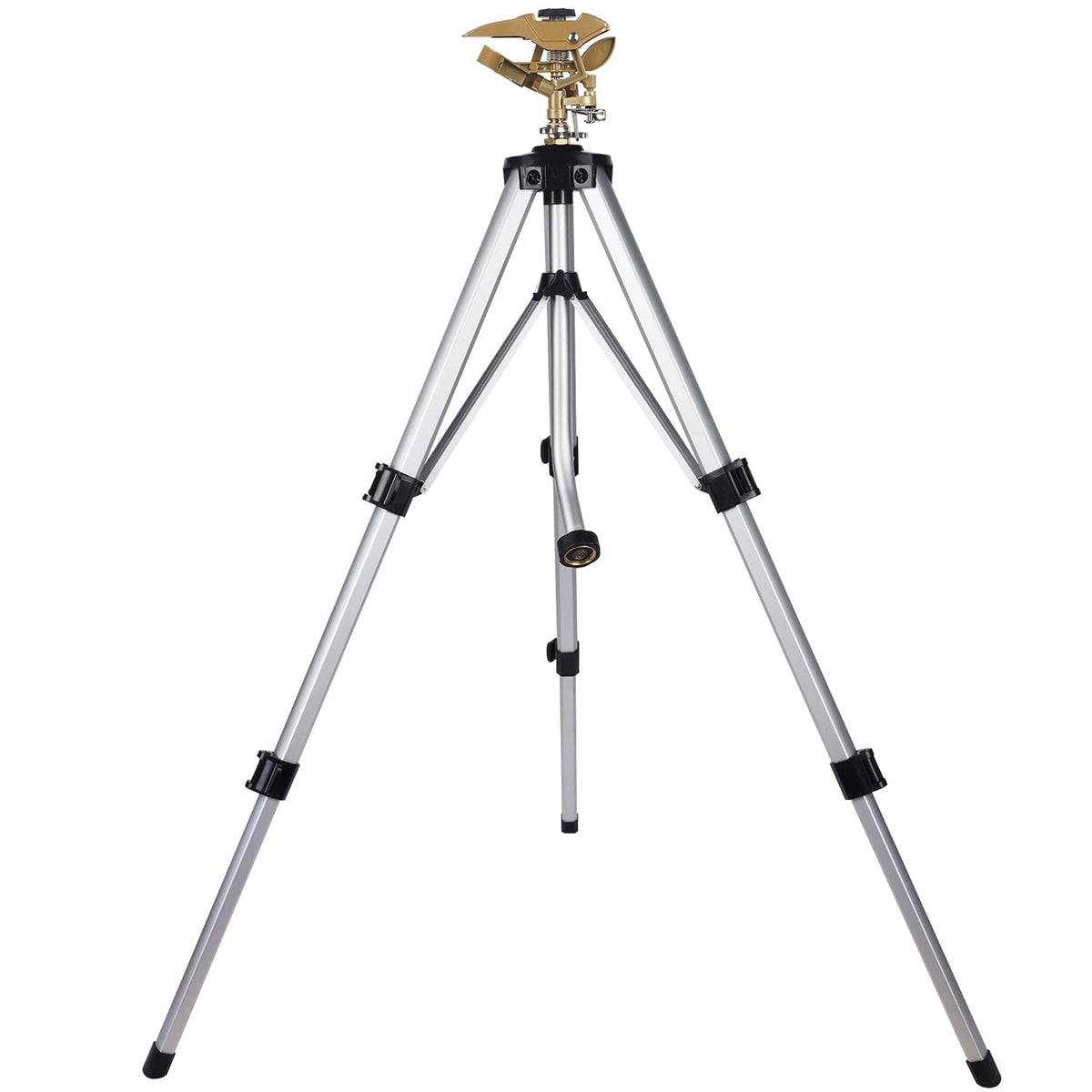 Biswing large-impact sprinkler head on tripod base for wide-area irrigation and efficient lawn watering.