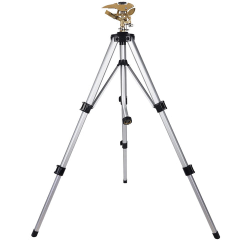 Biswing large-impact sprinkler head on tripod base for wide-area irrigation and efficient lawn watering.