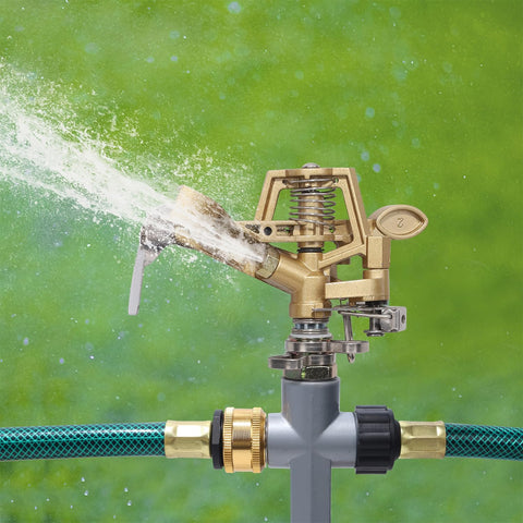 Biswing metal step spike base provides stable grounding for lawn irrigation.