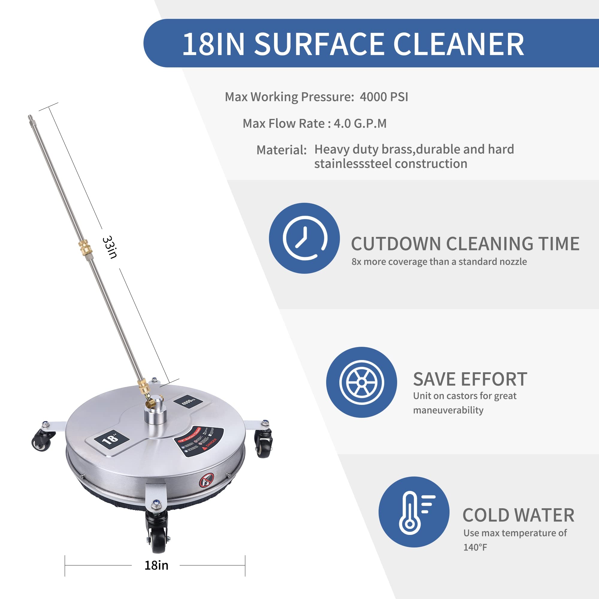 Biswing stainless steel construction demonstrates durability for long-lasting outdoor cleaning tasks.
