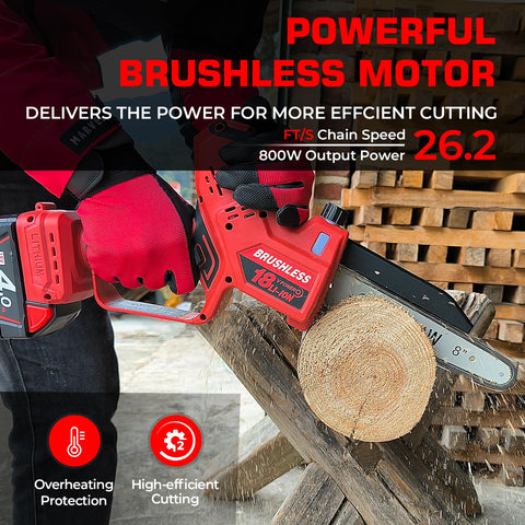 BITOON mini chainsaw with 8-inch guide bar for larger branches and efficiency