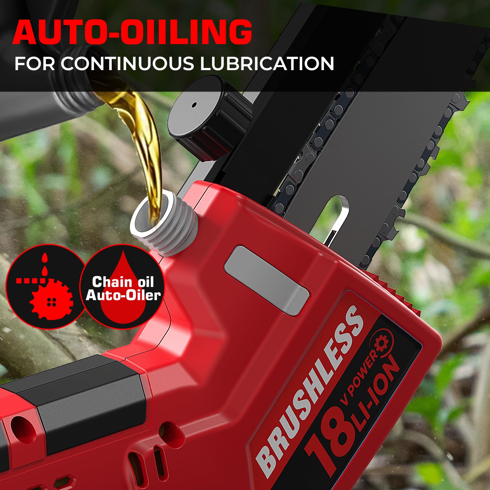 BITOON mini chainsaw auto-oiling system maintains chain lubrication during operation