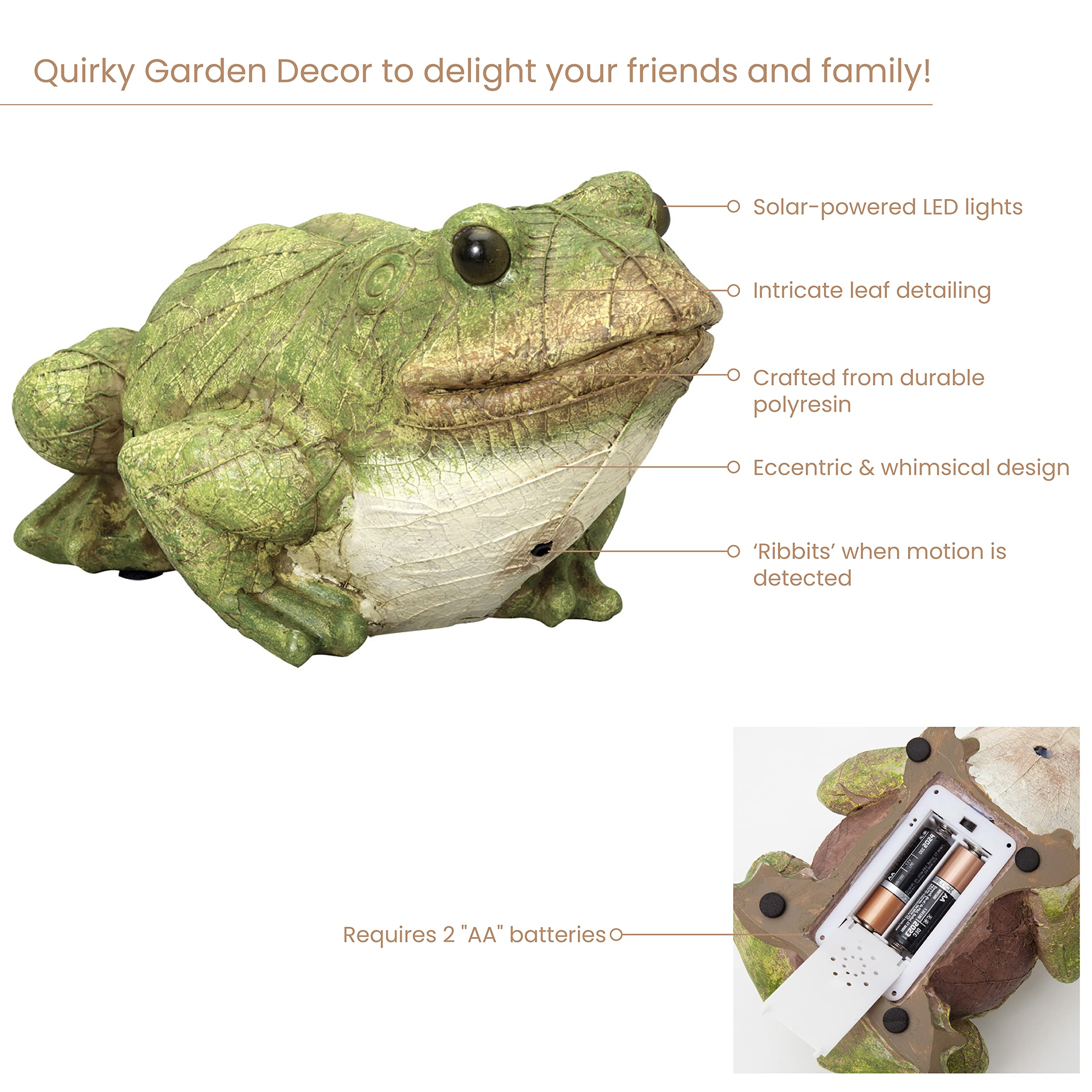 Bits and Pieces frog statue features hand-painted detailing for a natural look.
