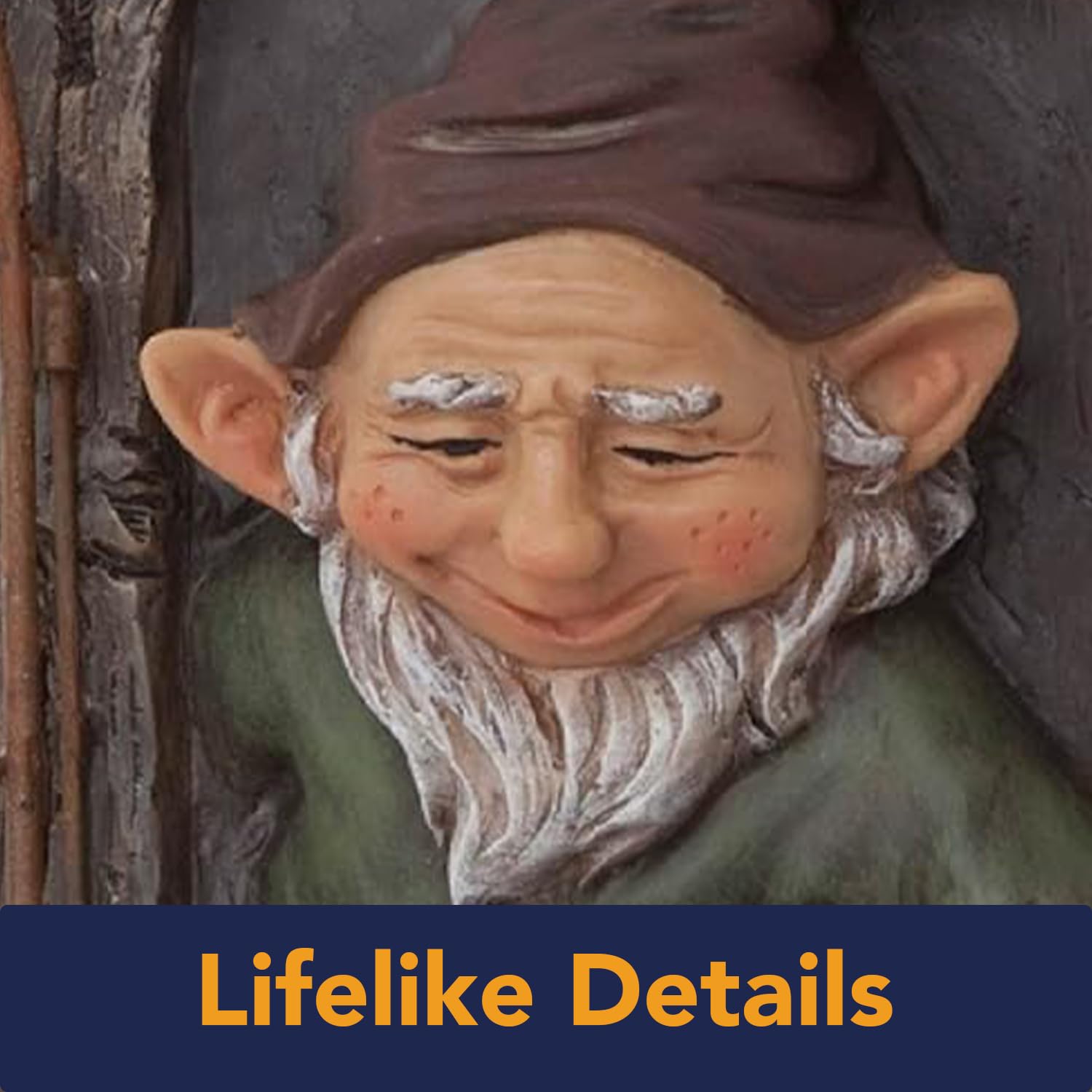 Bits and Pieces hand-painted garden elf detail enhances color and charm.