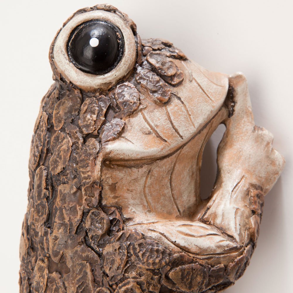 Bits and Pieces Keep Quiet Frog Tree Peeker closeup detail shows bark finish