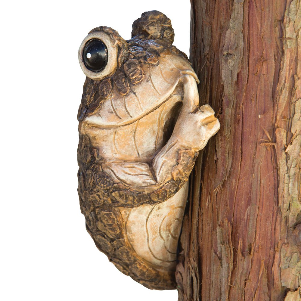 Bits and Pieces Keep Quiet Frog Tree Peeker front view adds whimsy to outdoors