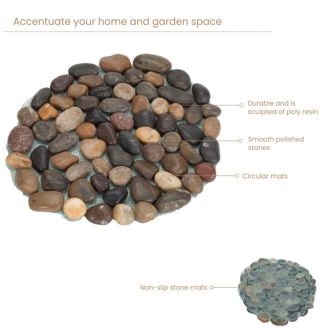 Bits and Pieces riverstone round-stepping-stones weather-resistant polyresin for outdoor durability