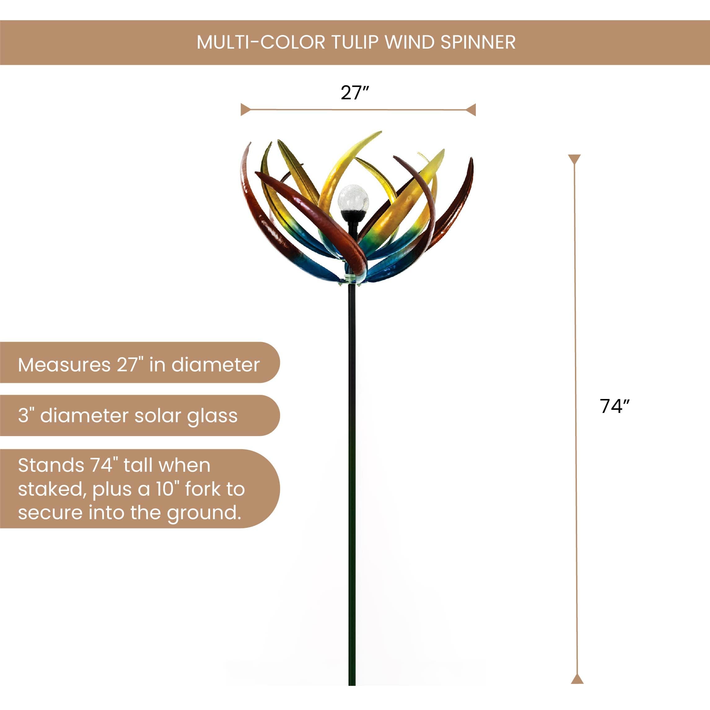 Bits and Pieces Tulip Wind Spinner, large metal sculpture for dramatic yards.