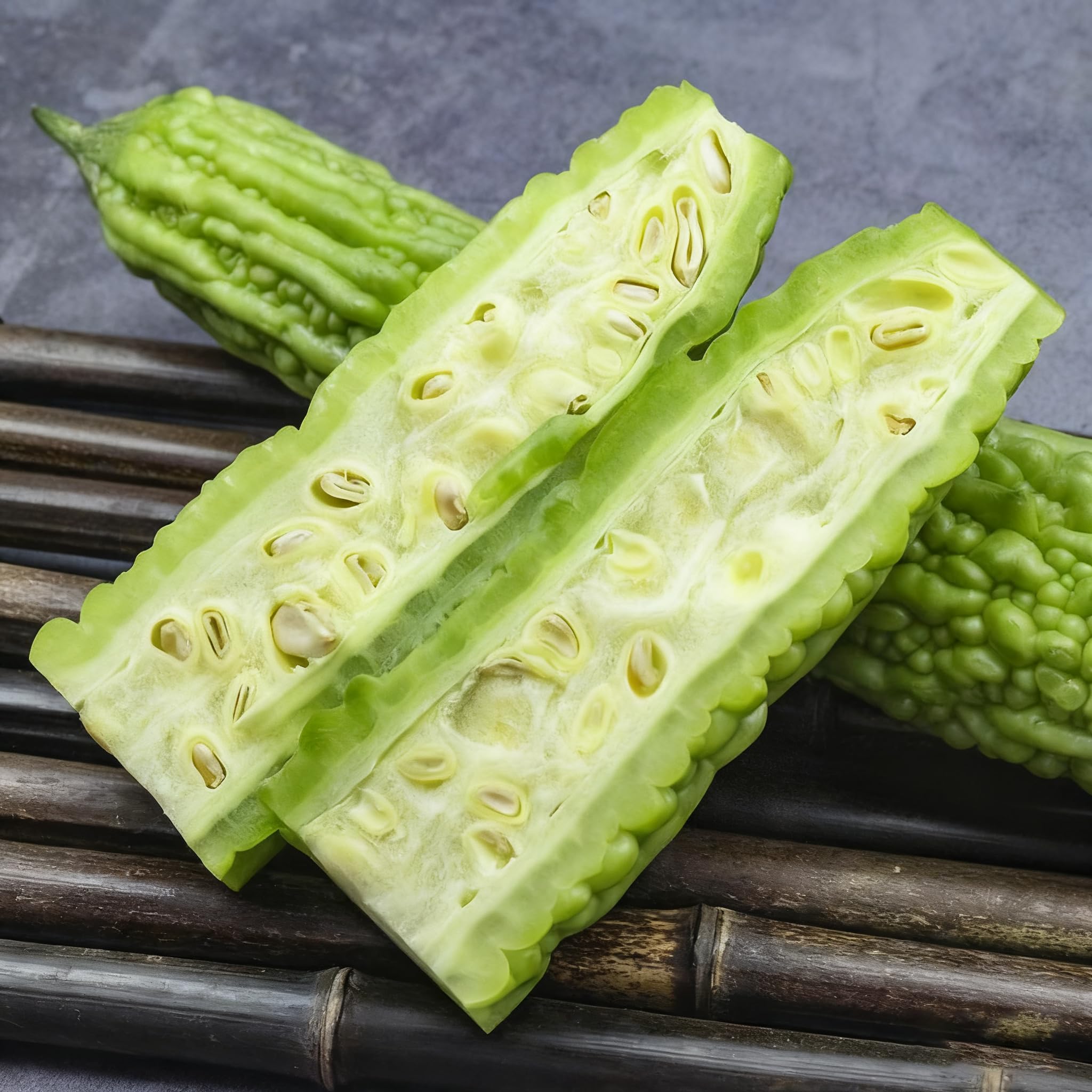 Bitter Melon Seeds fruits turning green to orange as they mature.