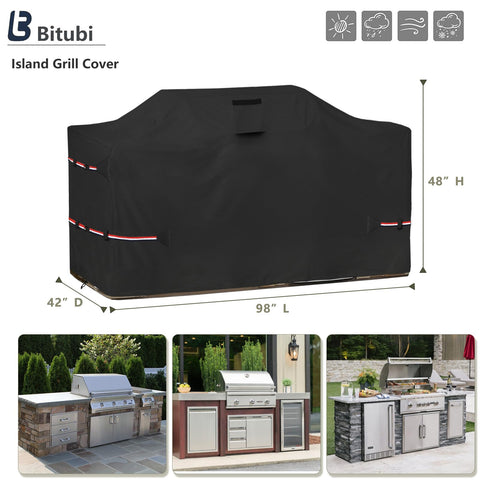 Bitubi 98-inch island grill cover side view showing weatherproof fabric
