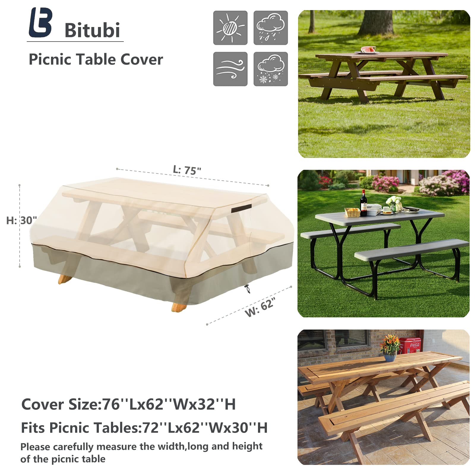 Bitubi waterproof and UV-resistant cover shields tabletops from rain and sun