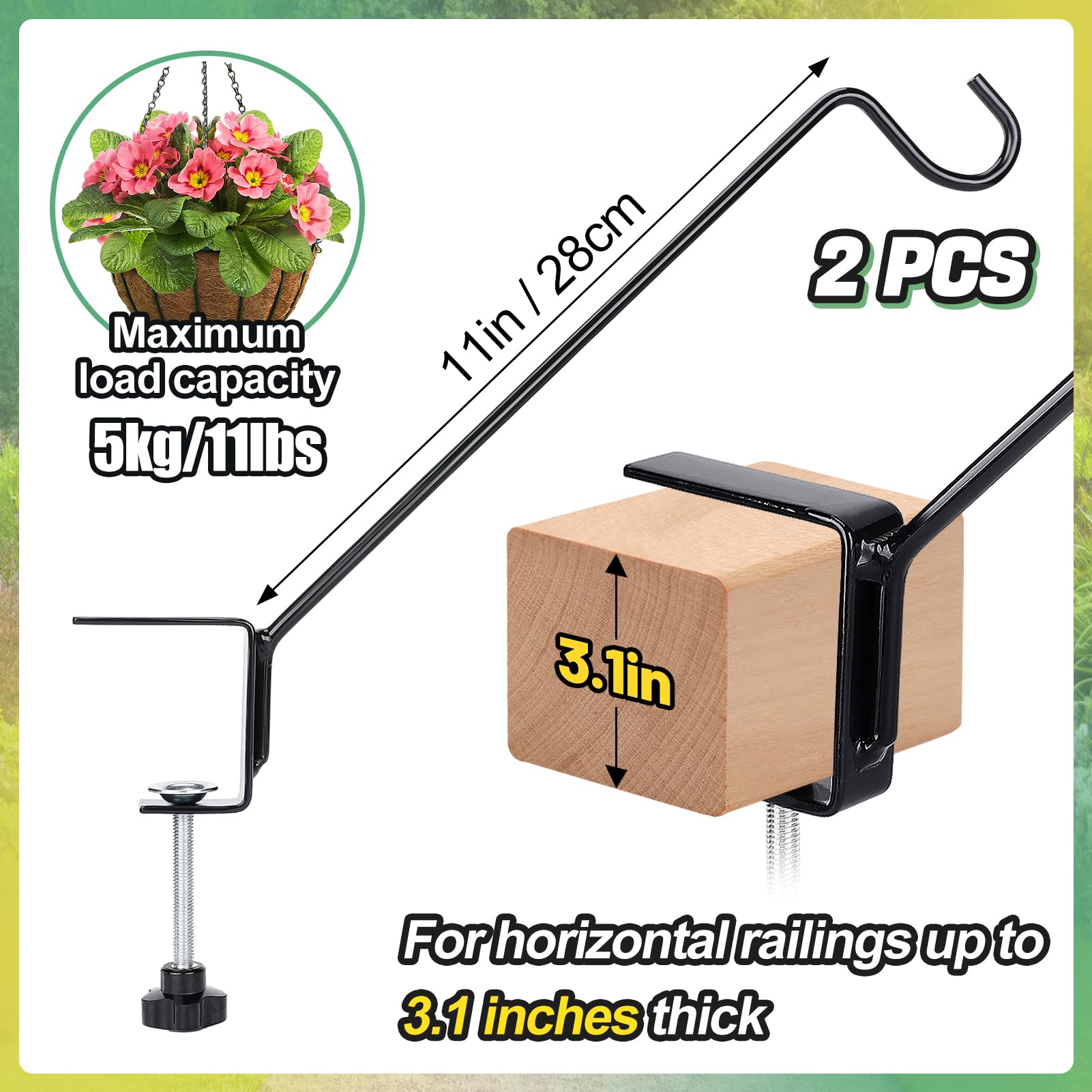 Biubee heavy-duty steel deck hanger in black complements outdoor decor.