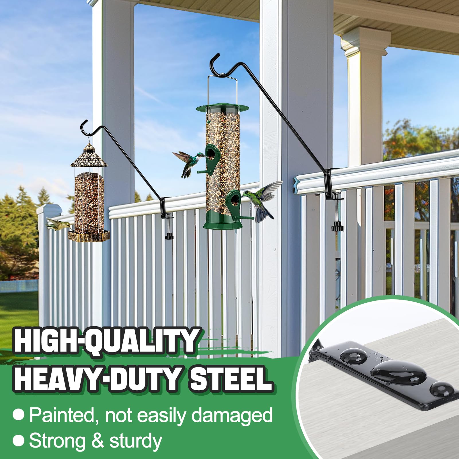 Biubee versatile deck hanger supports pots, lanterns, hummingbird feeders, or wind chimes.