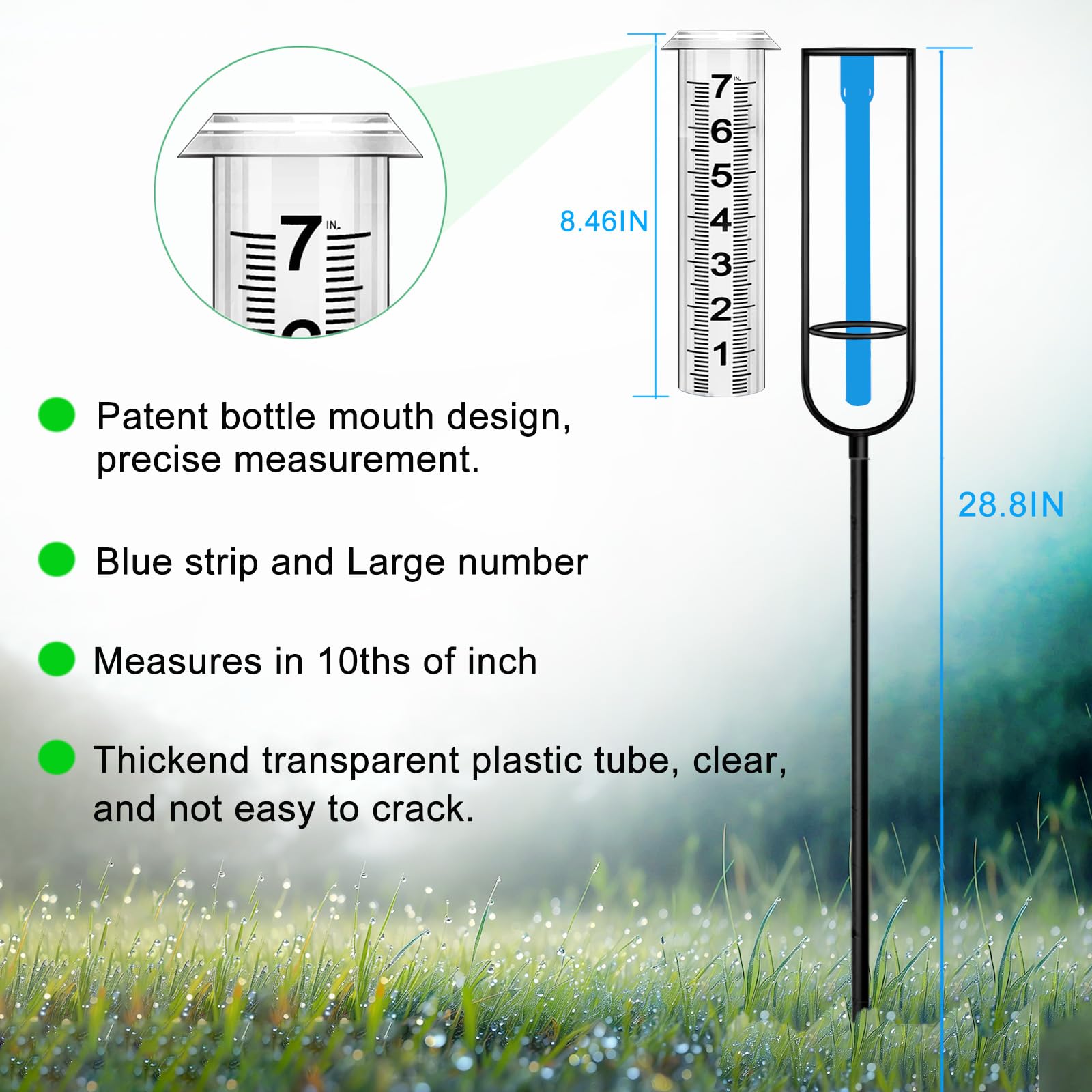 BIUWING clear large-scale tube makes monitoring rainfall effortless.