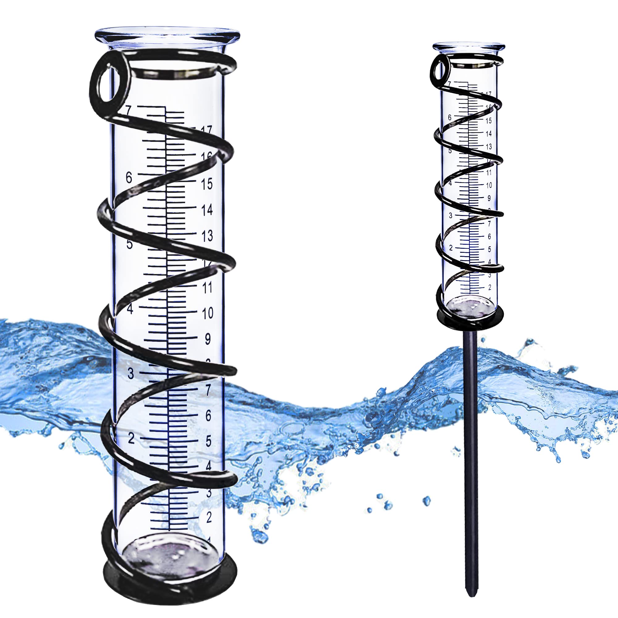 BIUWING rain gauge mounted on a durable metal frame for outdoor use