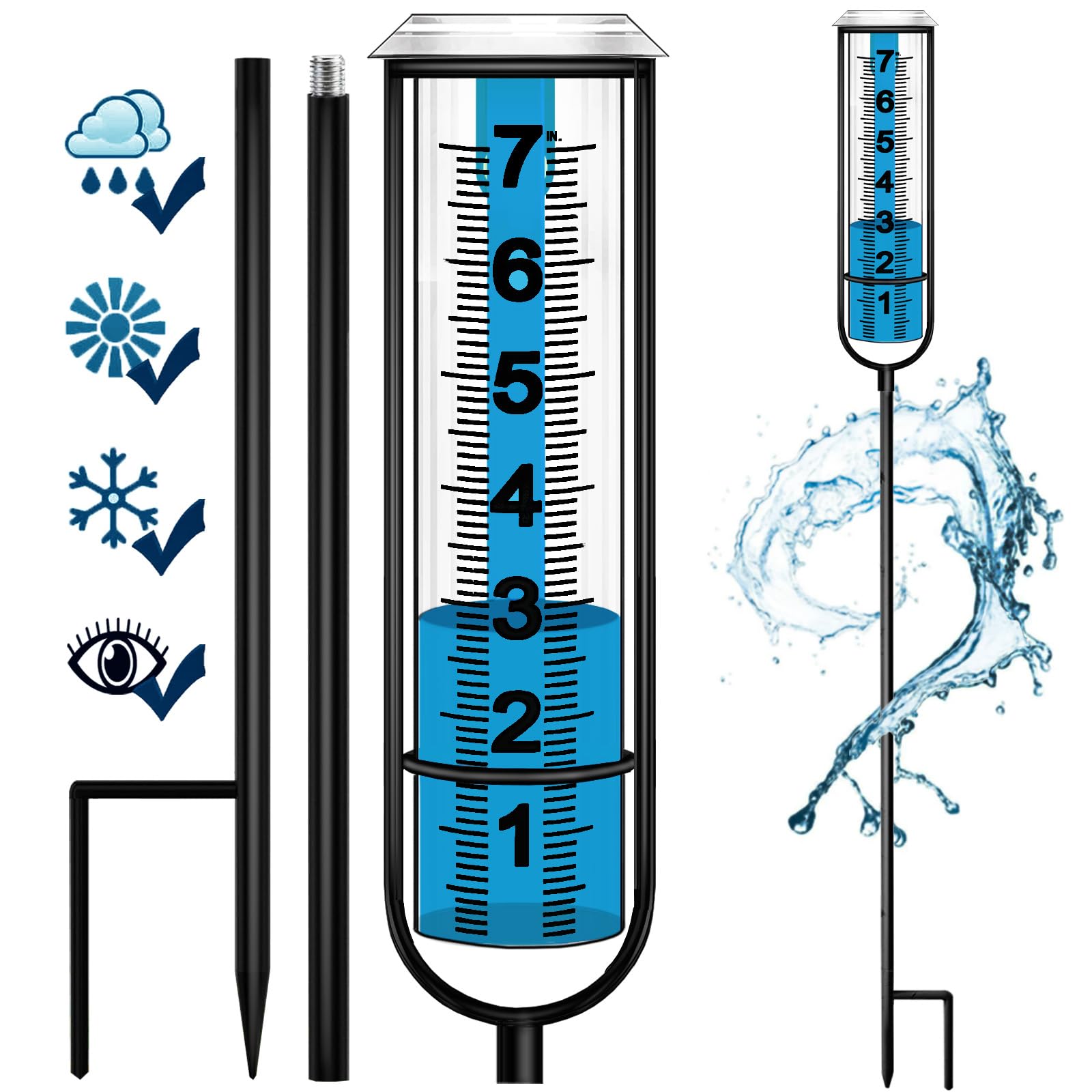BIUWING rain gauge outdoor stake provides stable placement for accurate measurements.