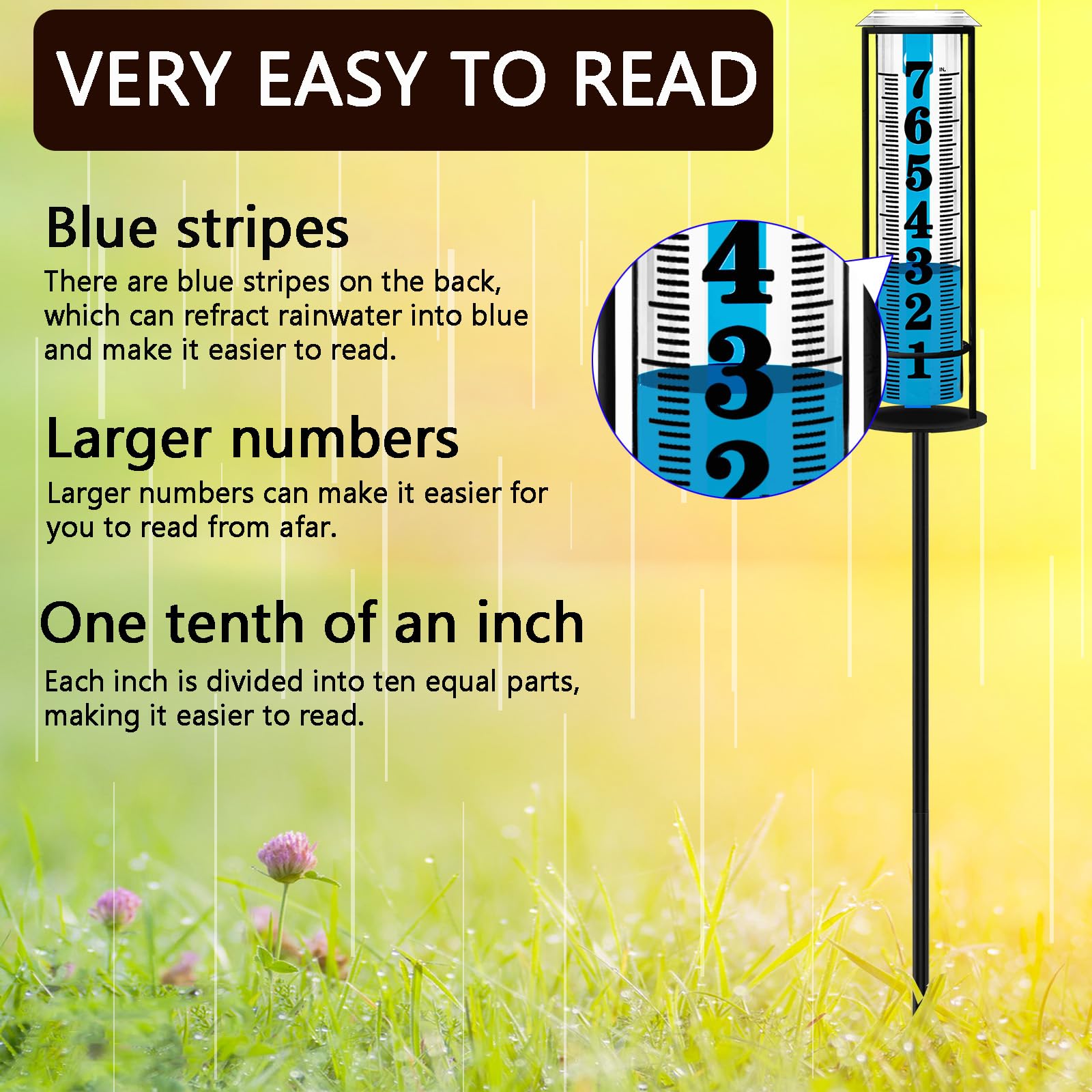 BIUWING rain gauge with sturdy cast iron frame withstands outdoors.